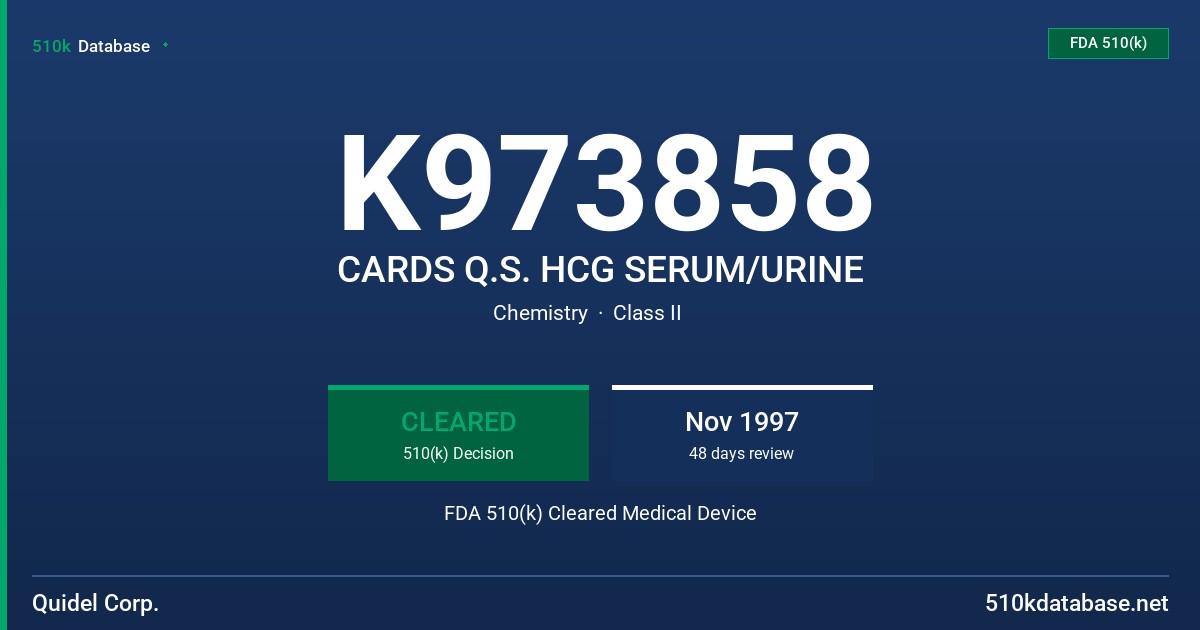 K973858 CARDS Q.S. HCG SERUM/URINE FDA 510(k) Cleared Medical Device