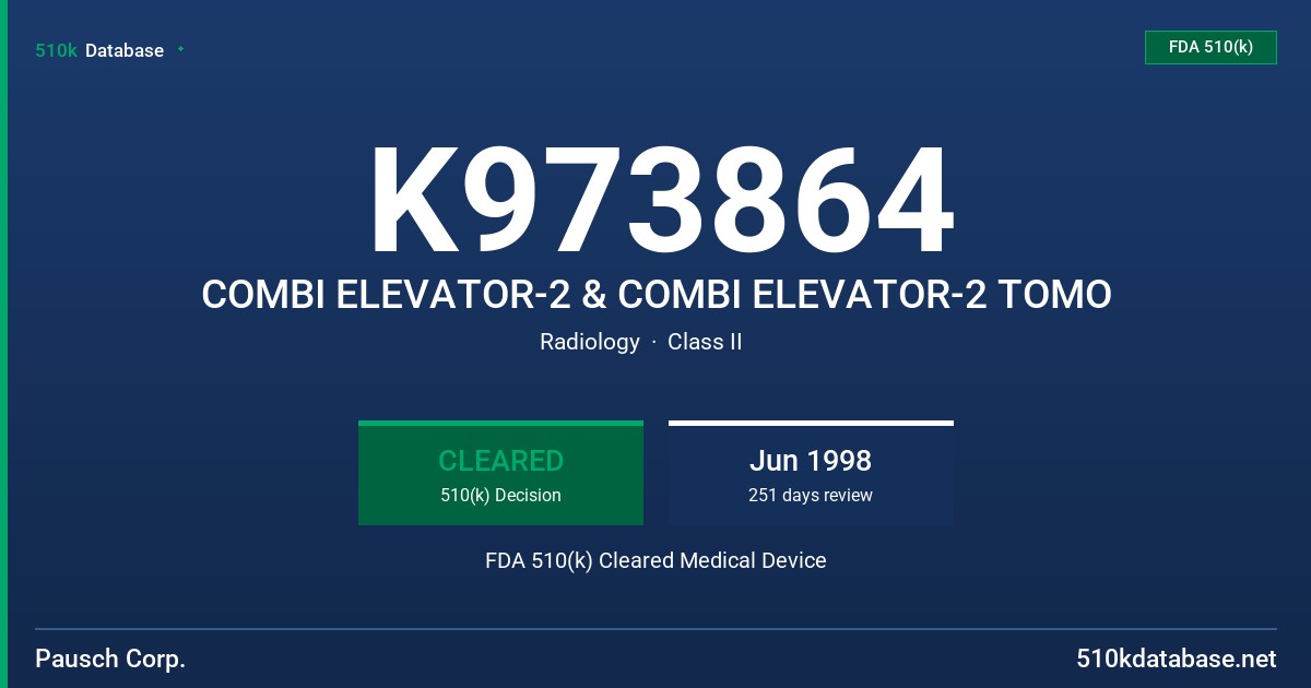 K973864 COMBI ELEVATOR-2 & COMBI ELEVATOR-2 TOMO FDA 510(k) Cleared Medical Device