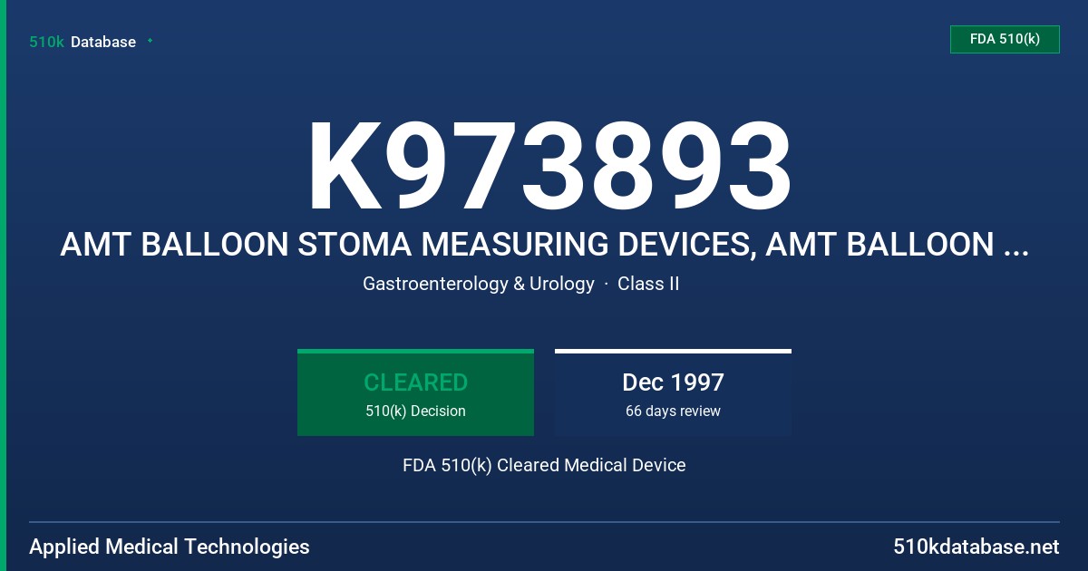 K973893 AMT BALLOON STOMA MEASURING DEVICES, AMT BALLOON MEASURING DEVICE, AMT BALLOON MEASURING DEVICE WITH STOP VALVE, AMY BAE FDA 510(k) Cleared Medical Device
