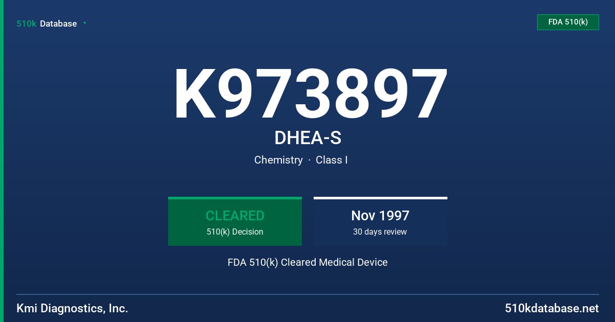 K973897 DHEA-S FDA 510(k) Cleared Medical Device
