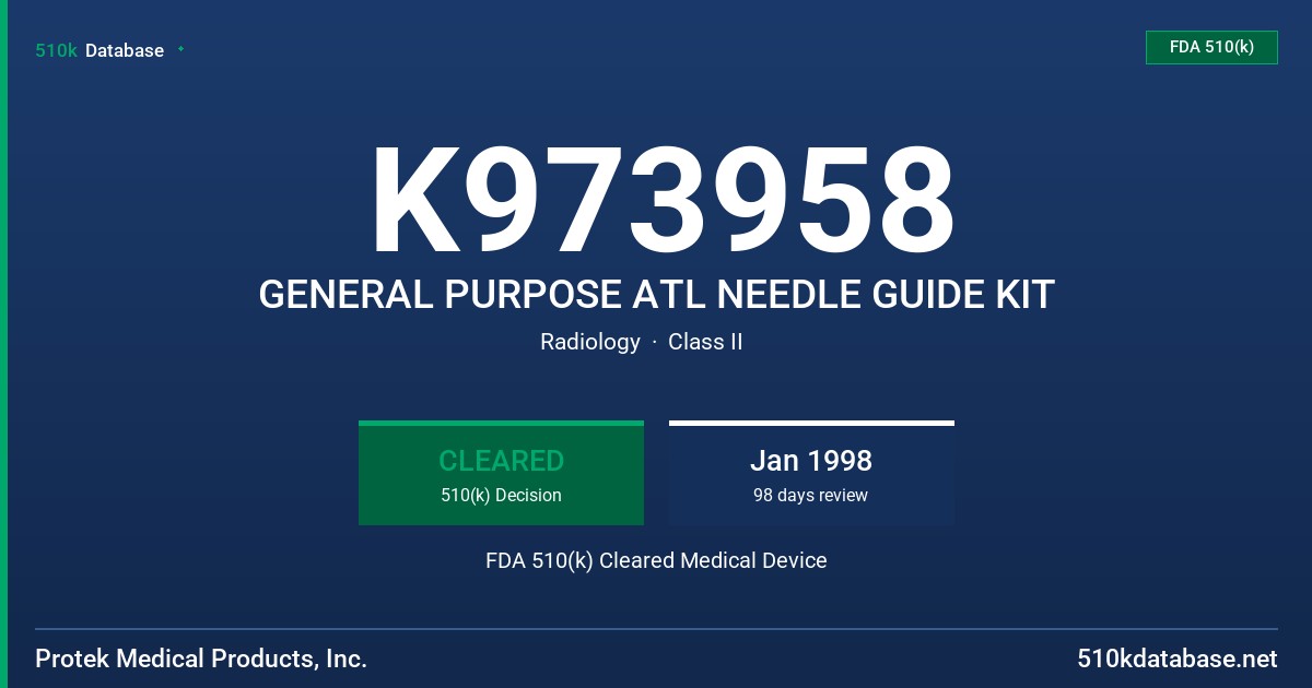 K973958 GENERAL PURPOSE ATL NEEDLE GUIDE KIT FDA 510(k) Cleared Medical Device