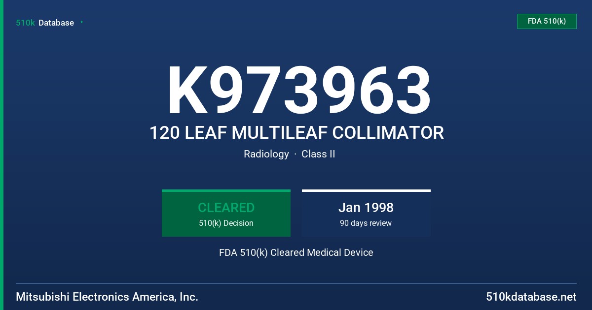 K973963 120 LEAF MULTILEAF COLLIMATOR FDA 510(k) Cleared Medical Device