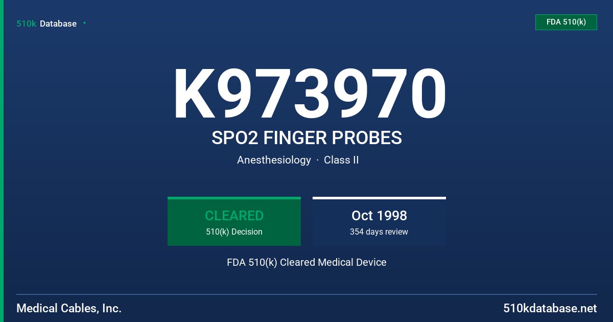 K973970 SPO2 FINGER PROBES FDA 510(k) Cleared Medical Device