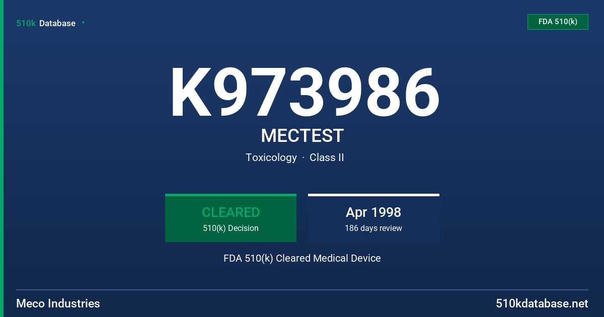 K973986 MECTEST FDA 510(k) Cleared Medical Device