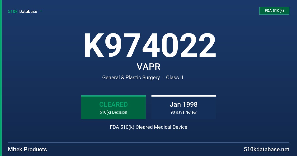 K974022 VAPR FDA 510(k) Cleared Medical Device