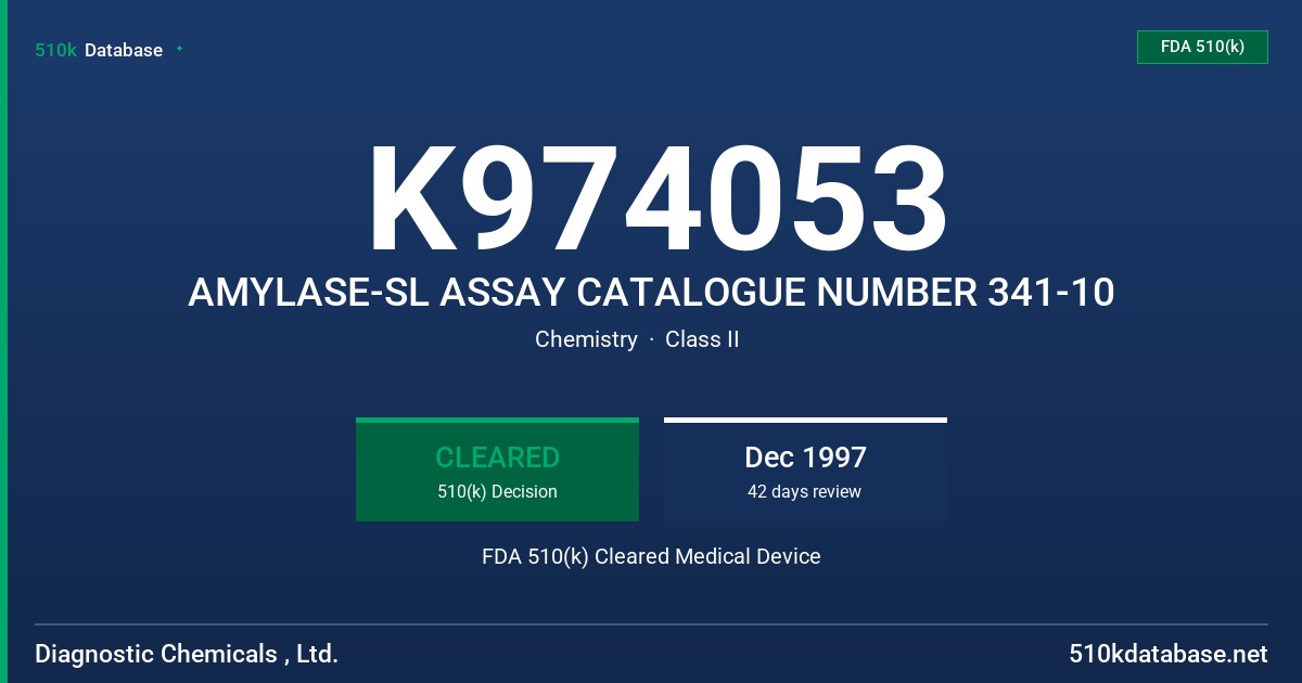 K974053 AMYLASE-SL ASSAY CATALOGUE NUMBER 341-10 FDA 510(k) Cleared Medical Device
