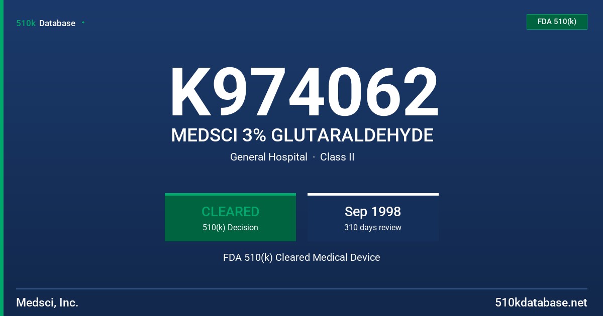 K974062 MEDSCI 3% GLUTARALDEHYDE FDA 510(k) Cleared Medical Device