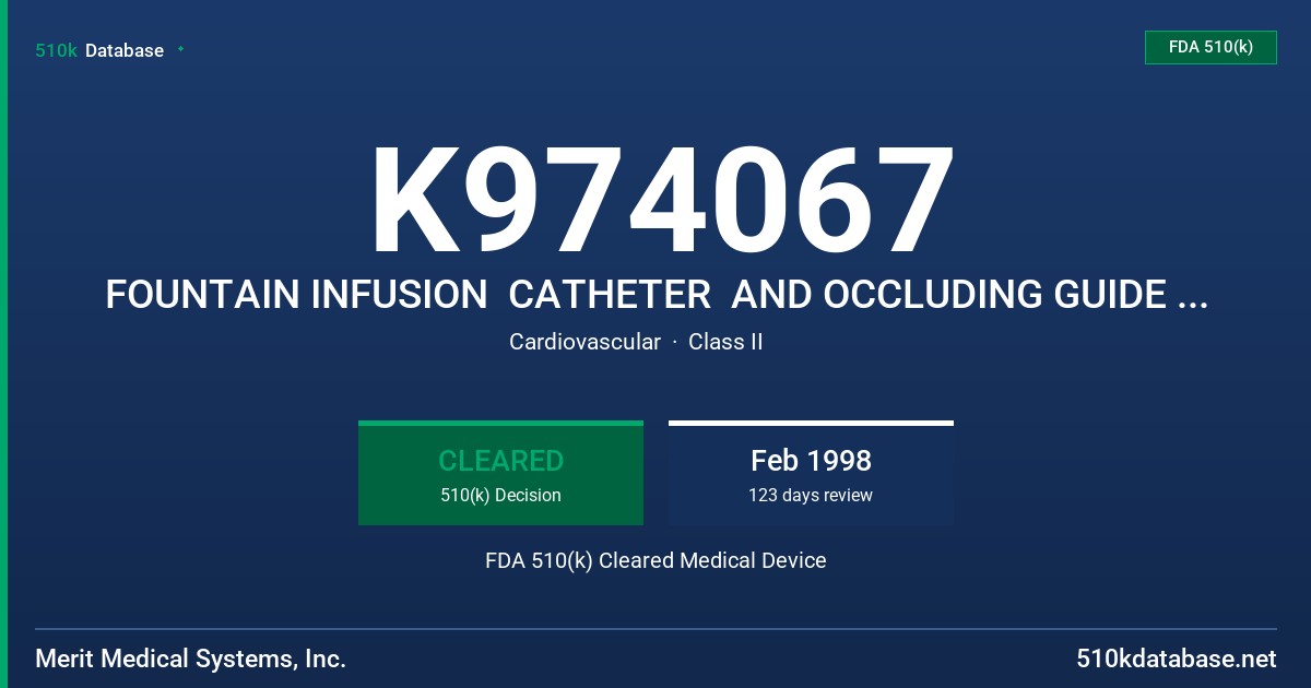 K974067 FOUNTAIN INFUSION  CATHETER  AND OCCLUDING GUIDE WIRE FDA 510(k) Cleared Medical Device