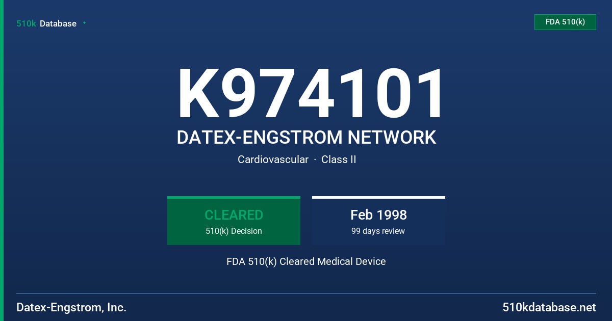 K974101 DATEX-ENGSTROM NETWORK FDA 510(k) Cleared Medical Device