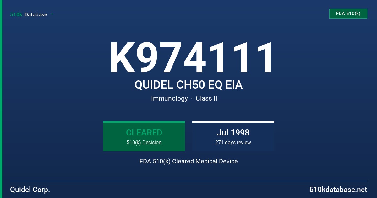 K974111 QUIDEL CH50 EQ EIA FDA 510(k) Cleared Medical Device