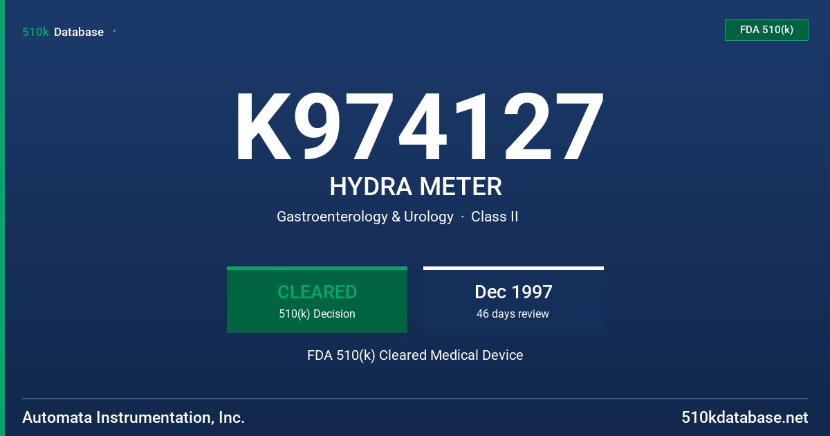 K974127 HYDRA METER FDA 510(k) Cleared Medical Device