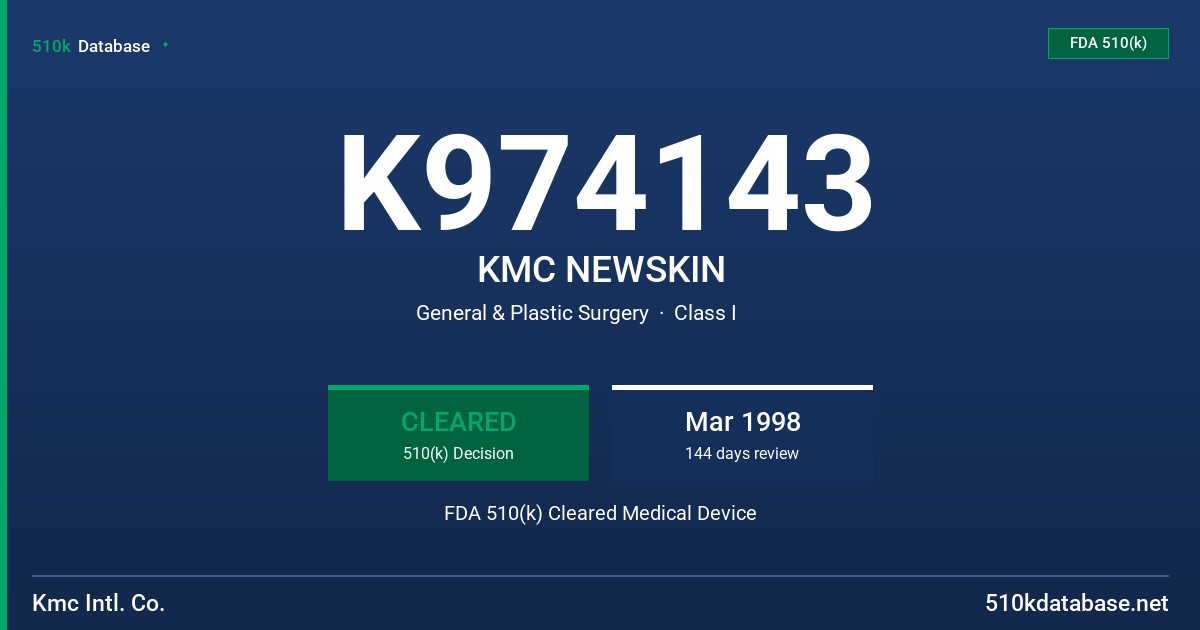 K974143 KMC NEWSKIN FDA 510(k) Cleared Medical Device