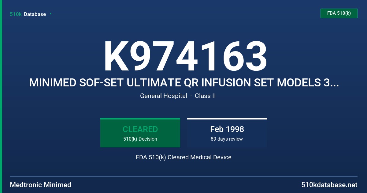 K974163 MINIMED SOF-SET ULTIMATE QR INFUSION SET MODELS 315 AND 316 FDA 510(k) Cleared Medical Device