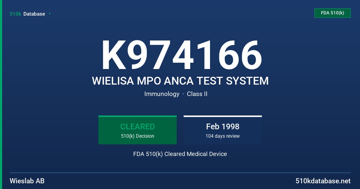 K974166 WIELISA MPO ANCA TEST SYSTEM FDA 510(k) Cleared Medical Device