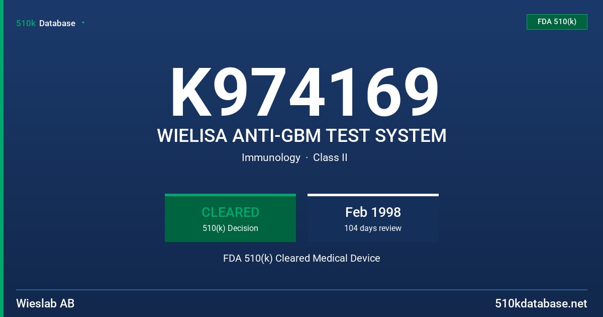 K974169 WIELISA ANTI-GBM TEST SYSTEM FDA 510(k) Cleared Medical Device