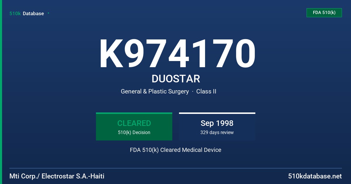 K974170 DUOSTAR FDA 510(k) Cleared Medical Device