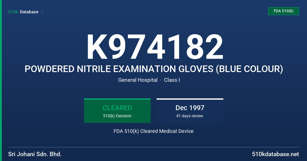 K974182 POWDERED NITRILE EXAMINATION GLOVES (BLUE COLOUR) FDA 510(k) Cleared Medical Device
