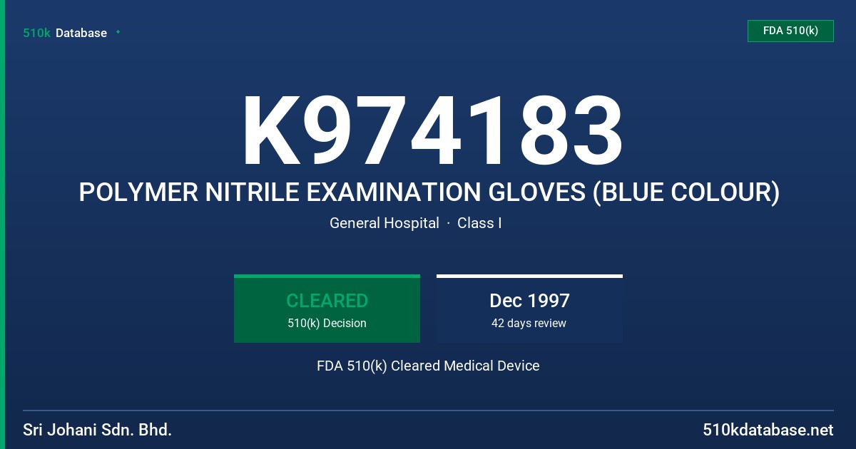 K974183 POLYMER NITRILE EXAMINATION GLOVES (BLUE COLOUR) FDA 510(k) Cleared Medical Device