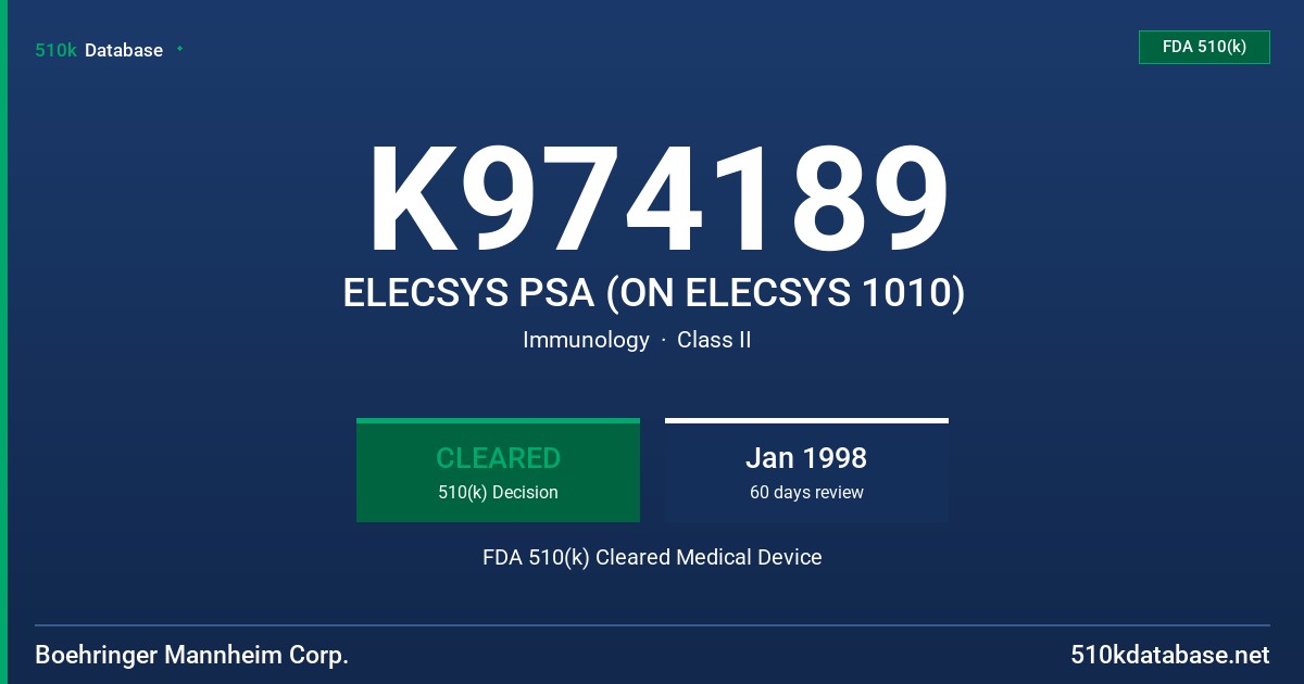 K974189 ELECSYS PSA (ON ELECSYS 1010) FDA 510(k) Cleared Medical Device