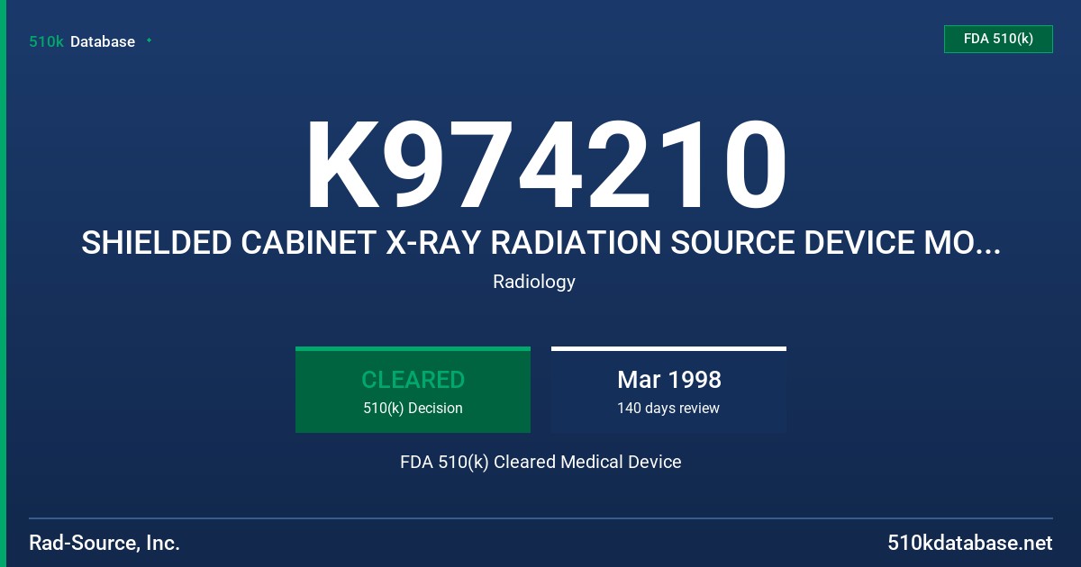 K974210 SHIELDED CABINET X-RAY RADIATION SOURCE DEVICE MODEL RS 3000 FDA 510(k) Cleared Medical Device