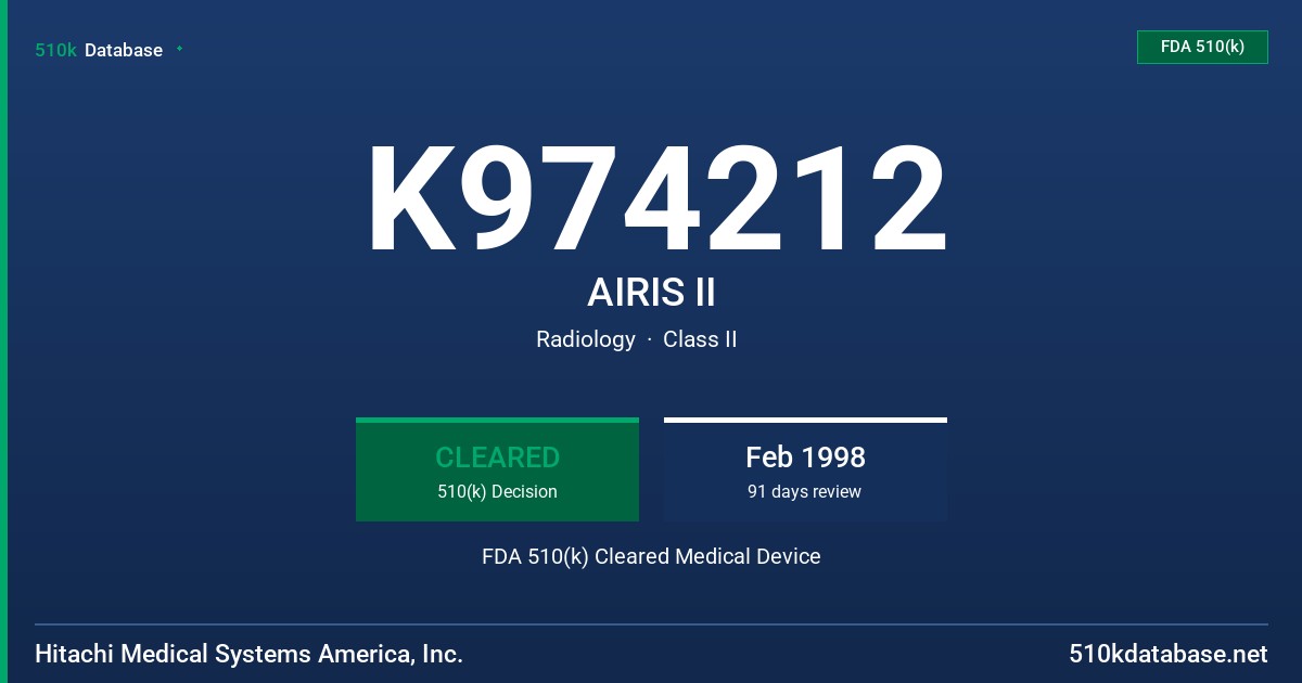 K974212 AIRIS II FDA 510(k) Cleared Medical Device