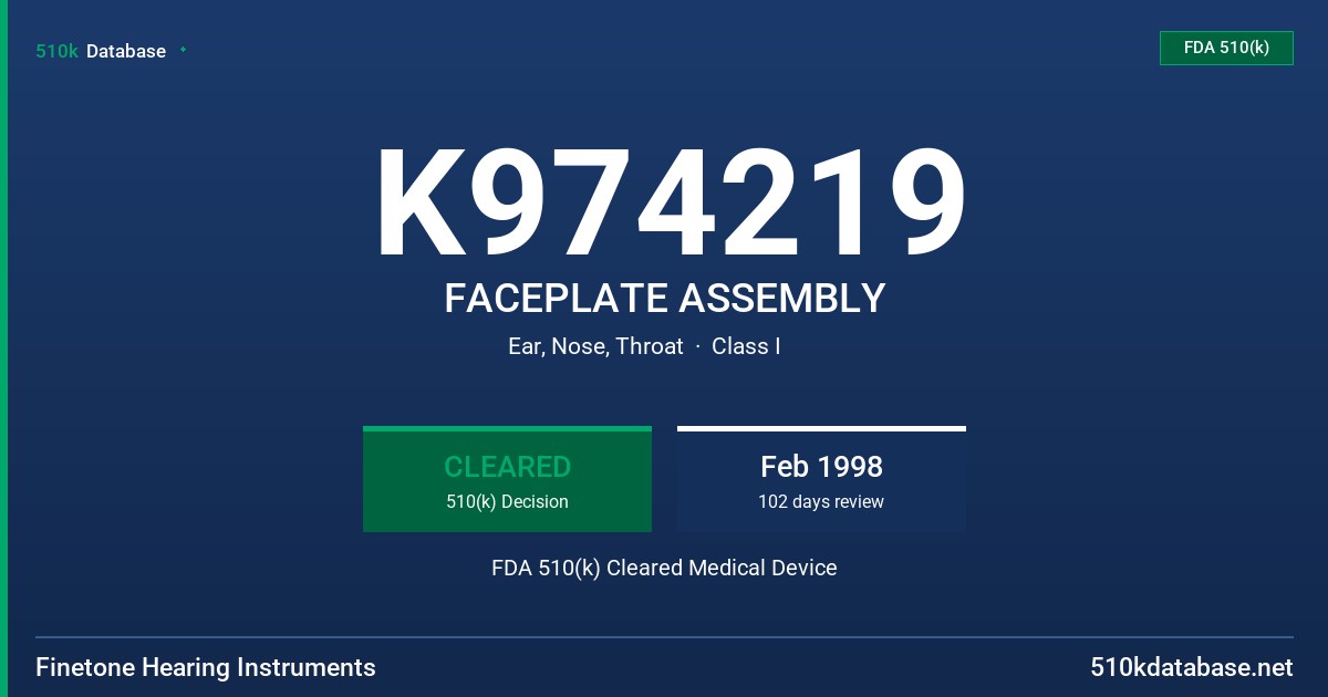 K974219 FACEPLATE ASSEMBLY FDA 510(k) Cleared Medical Device