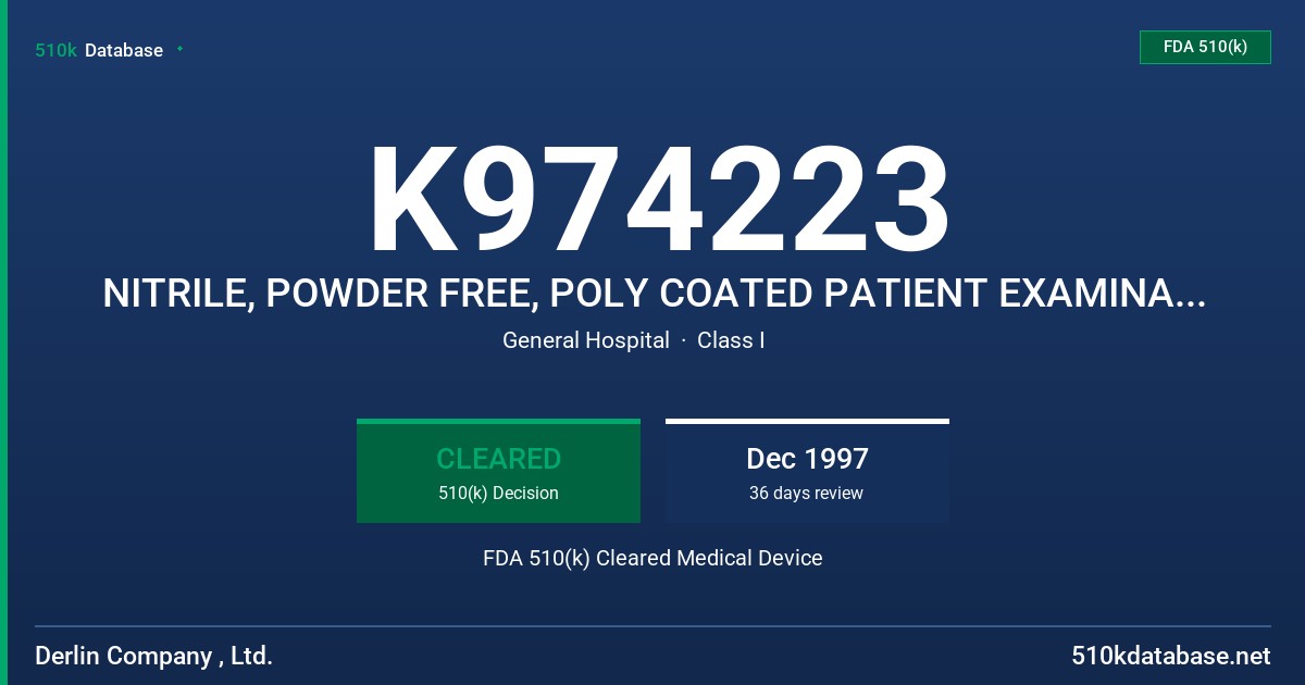K974223 NITRILE, POWDER FREE, POLY COATED PATIENT EXAMINATION GLOVES FDA 510(k) Cleared Medical Device