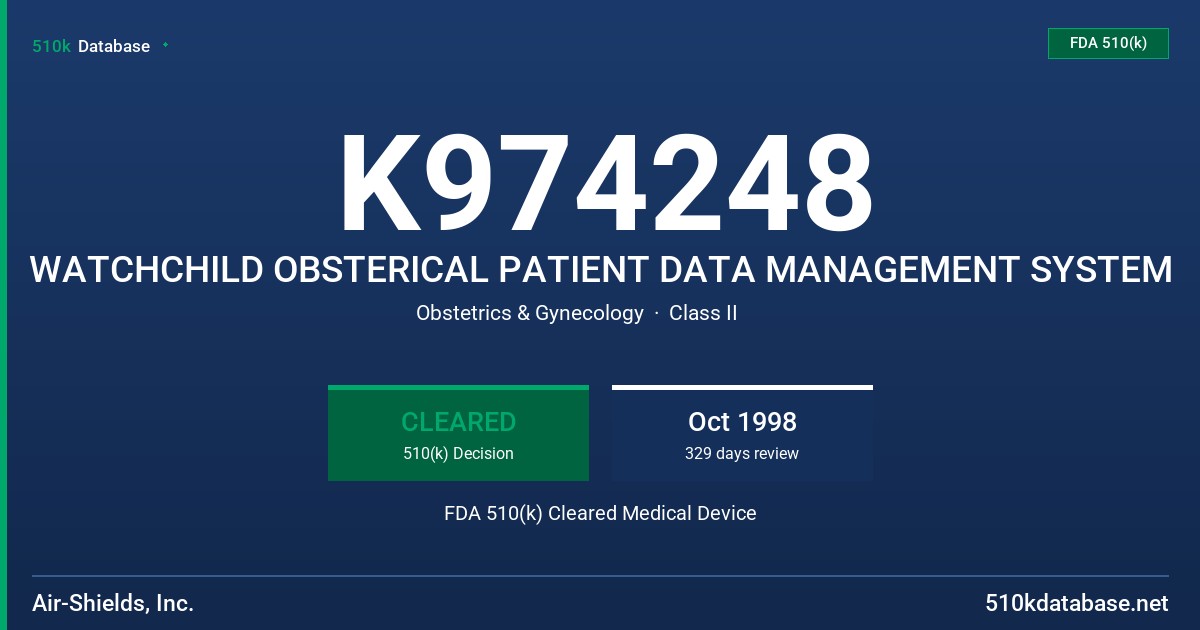 K974248 WATCHCHILD OBSTERICAL PATIENT DATA MANAGEMENT SYSTEM FDA 510(k) Cleared Medical Device
