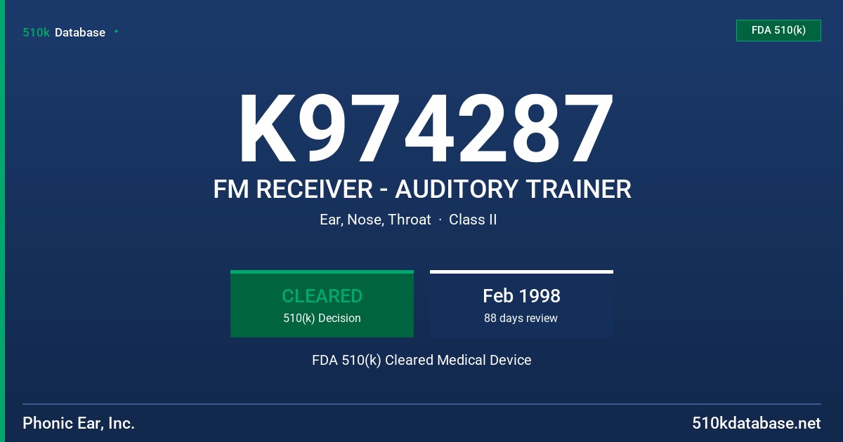 K974287 FM RECEIVER - AUDITORY TRAINER FDA 510(k) Cleared Medical Device