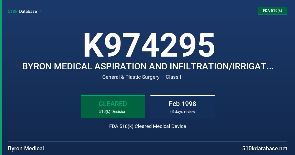 K974295 BYRON MEDICAL ASPIRATION AND INFILTRATION/IRRIGATION TUBING FDA 510(k) Cleared Medical Device