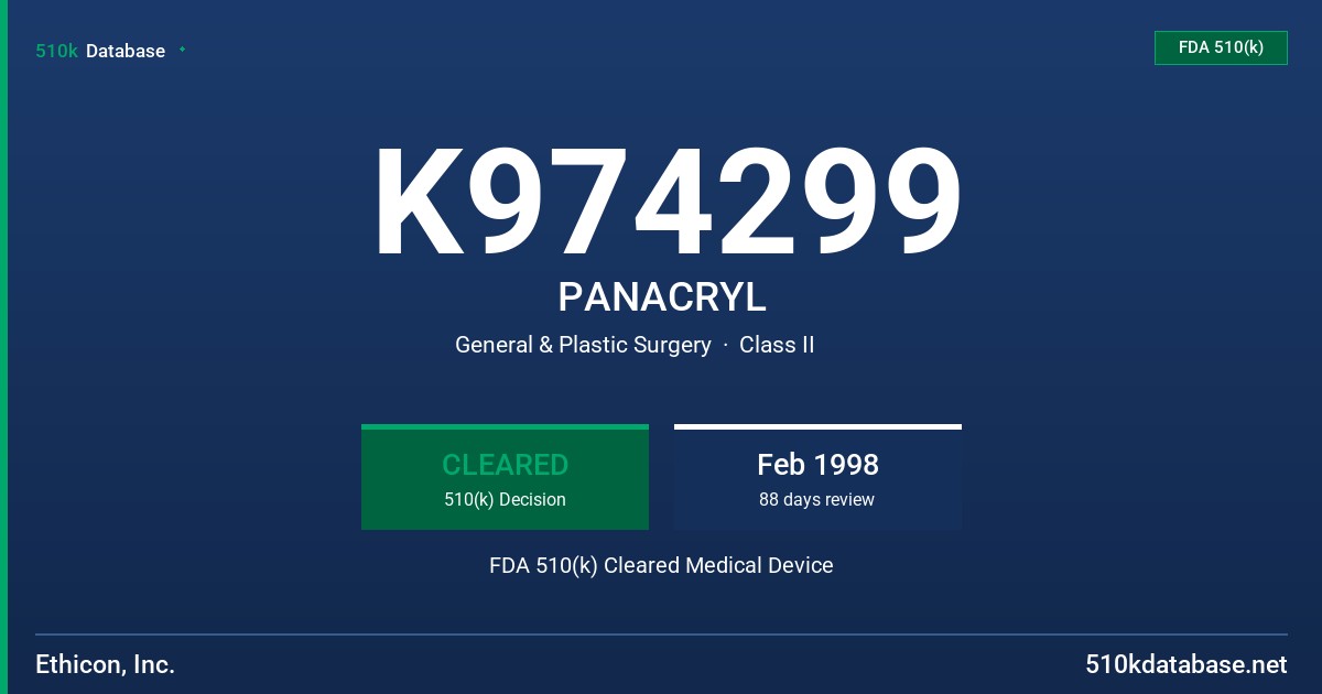 K974299 PANACRYL FDA 510(k) Cleared Medical Device
