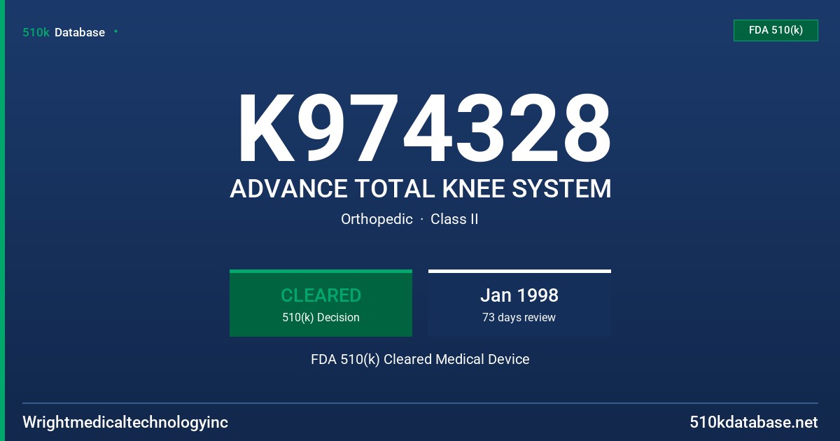 K974328 ADVANCE TOTAL KNEE SYSTEM FDA 510(k) Cleared Medical Device