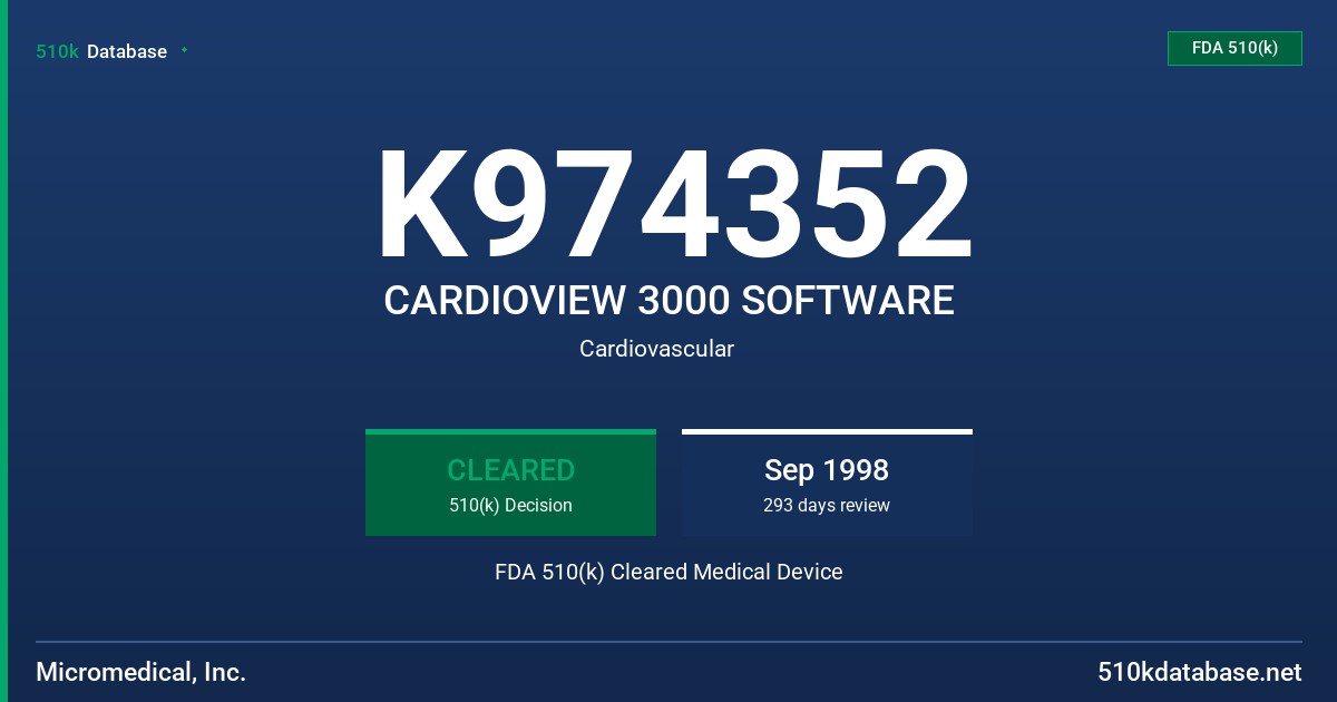 K974352 CARDIOVIEW 3000 SOFTWARE FDA 510(k) Cleared Medical Device