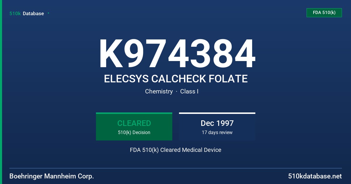 K974384 ELECSYS CALCHECK FOLATE FDA 510(k) Cleared Medical Device