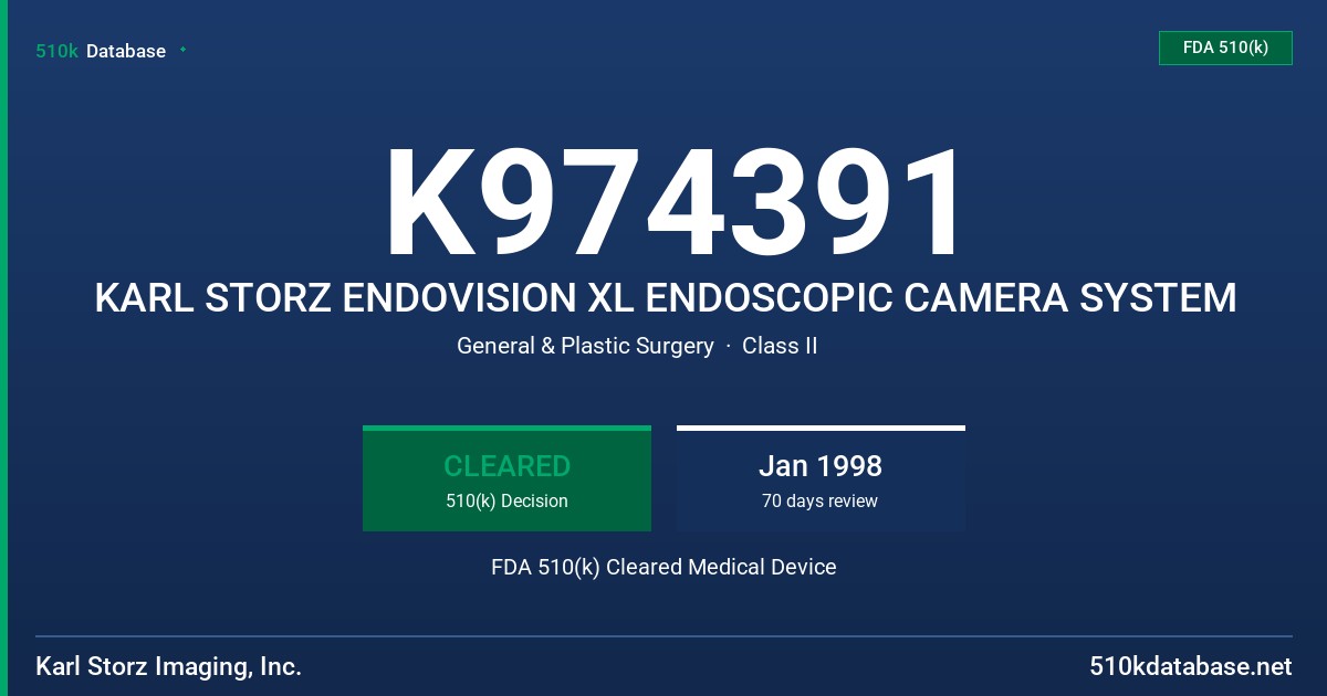 K974391 KARL STORZ ENDOVISION XL ENDOSCOPIC CAMERA SYSTEM FDA 510(k) Cleared Medical Device