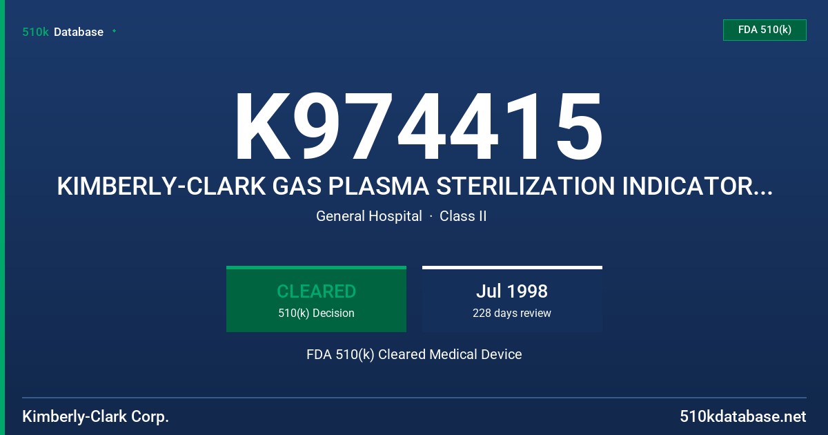 K974415 KIMBERLY-CLARK GAS PLASMA STERILIZATION INDICATOR STRIP FDA 510(k) Cleared Medical Device