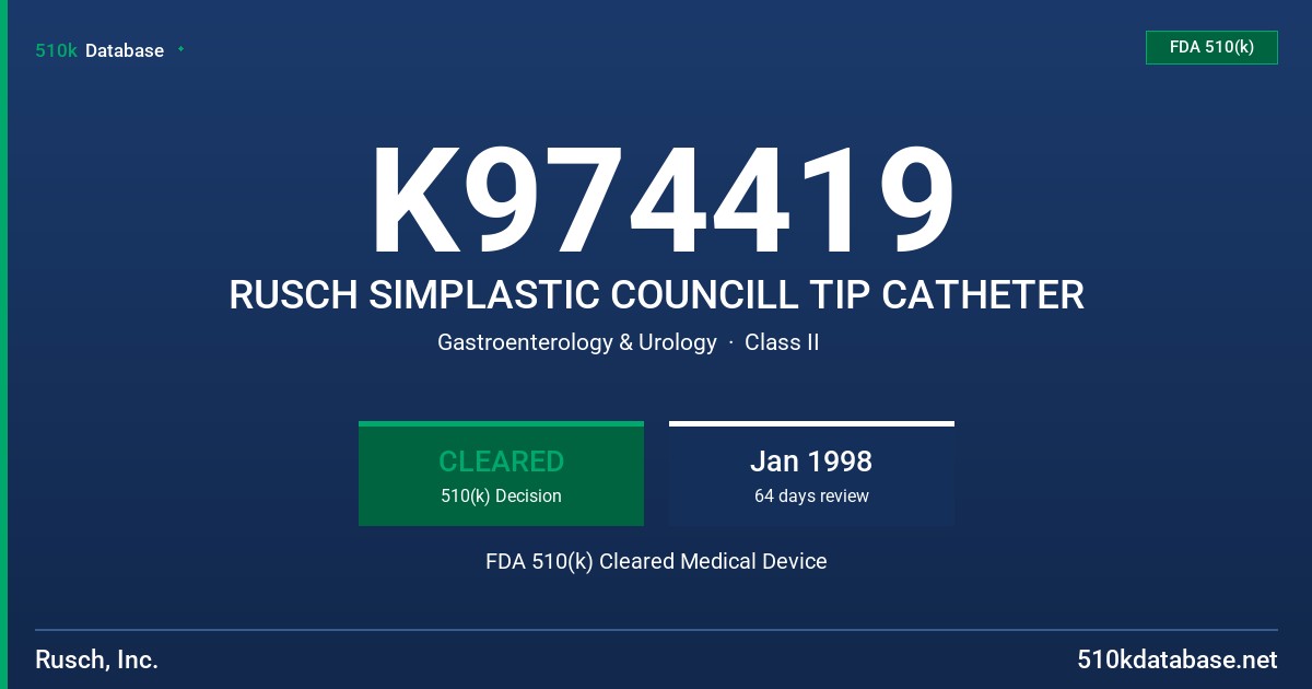 K974419 RUSCH SIMPLASTIC COUNCILL TIP CATHETER FDA 510(k) Cleared Medical Device