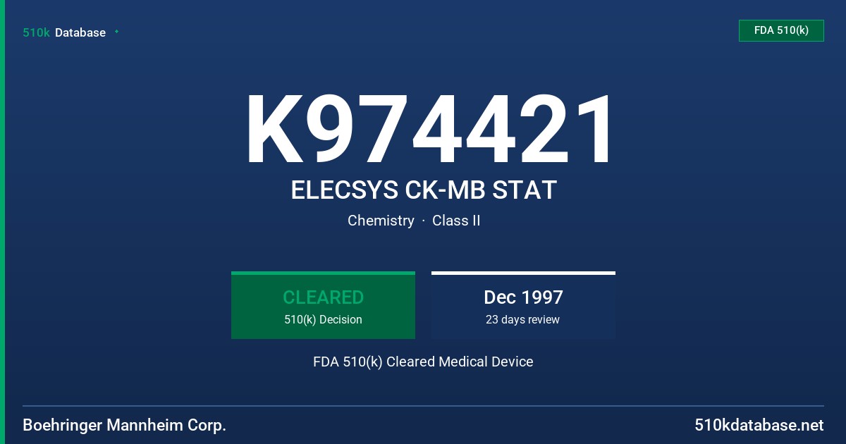 K974421 ELECSYS CK-MB STAT FDA 510(k) Cleared Medical Device