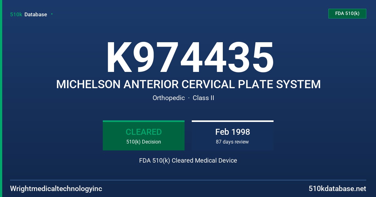 K974435 MICHELSON ANTERIOR CERVICAL PLATE SYSTEM FDA 510(k) Cleared Medical Device