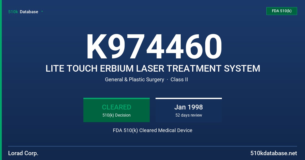 K974460 LITE TOUCH ERBIUM LASER TREATMENT SYSTEM FDA 510(k) Cleared Medical Device