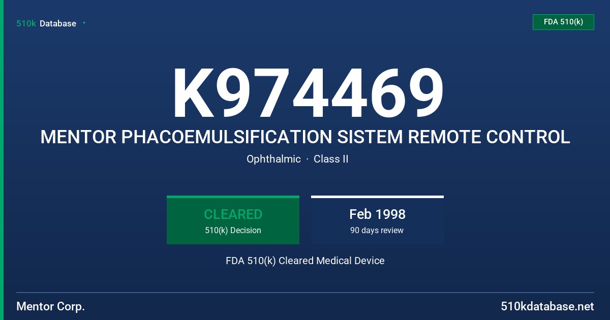 K974469 MENTOR PHACOEMULSIFICATION SISTEM REMOTE CONTROL FDA 510(k) Cleared Medical Device