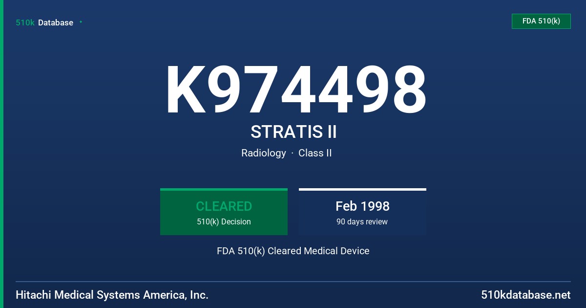 K974498 STRATIS II FDA 510(k) Cleared Medical Device
