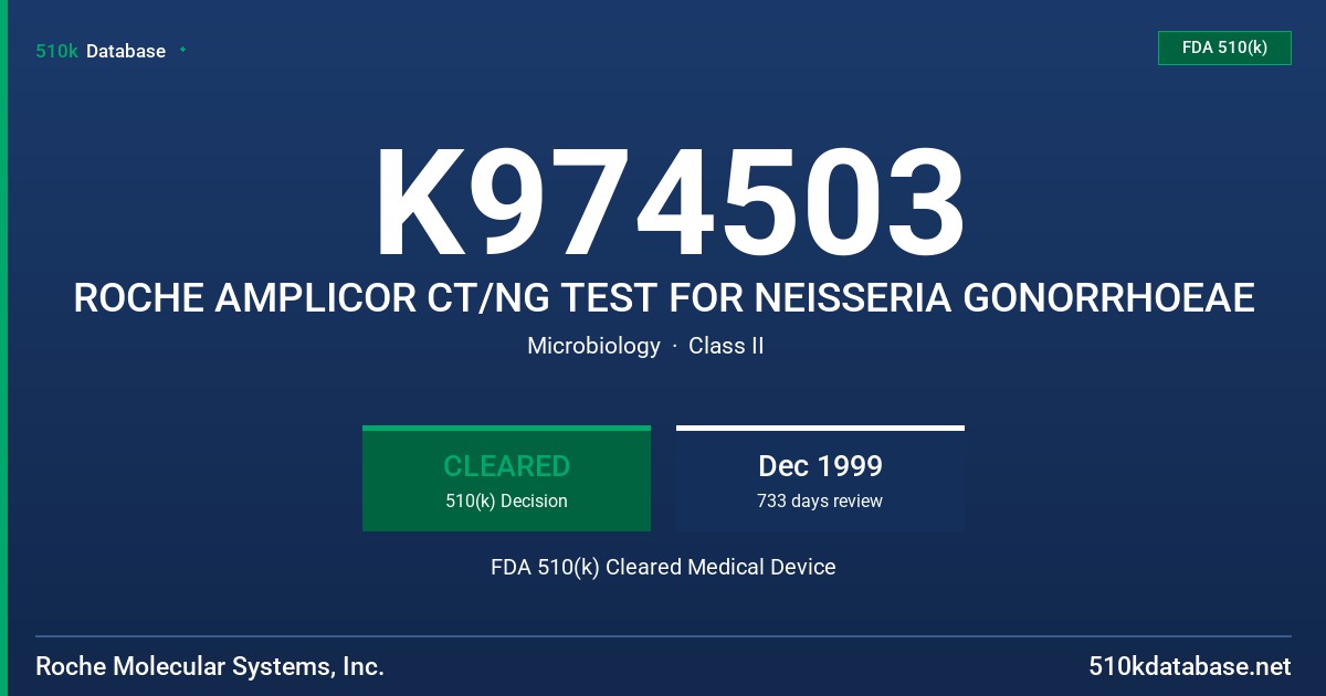 K974503 ROCHE AMPLICOR CT/NG TEST FOR NEISSERIA GONORRHOEAE FDA 510(k) Cleared Medical Device