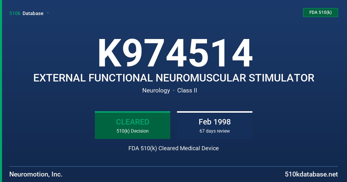 K974514 EXTERNAL FUNCTIONAL NEUROMUSCULAR STIMULATOR FDA 510(k) Cleared Medical Device
