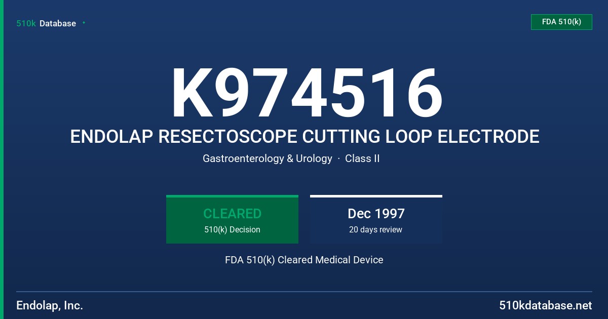 K974516 ENDOLAP RESECTOSCOPE CUTTING LOOP ELECTRODE FDA 510(k) Cleared Medical Device