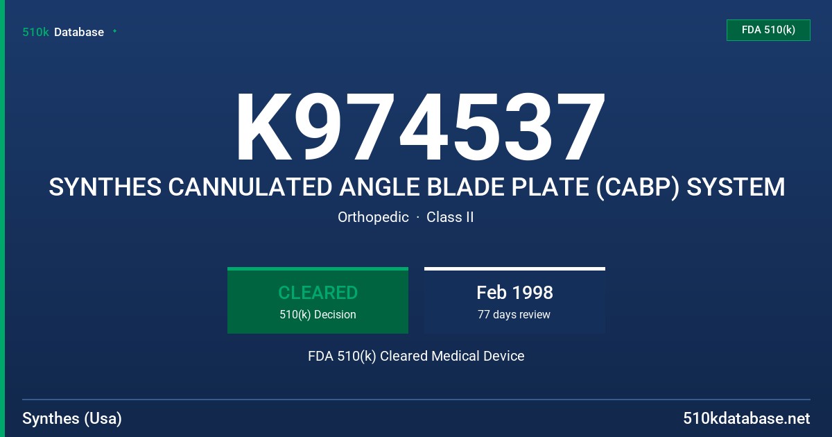 K974537 SYNTHES CANNULATED ANGLE BLADE PLATE (CABP) SYSTEM FDA 510(k) Cleared Medical Device