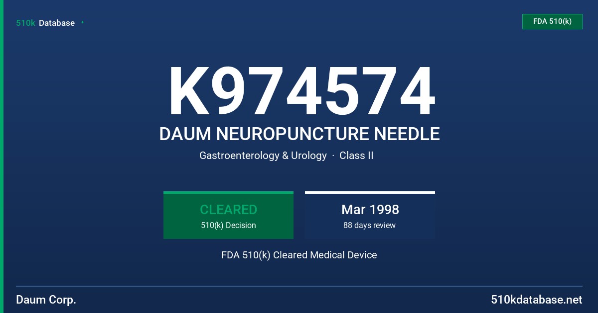 K974574 DAUM NEUROPUNCTURE NEEDLE FDA 510(k) Cleared Medical Device
