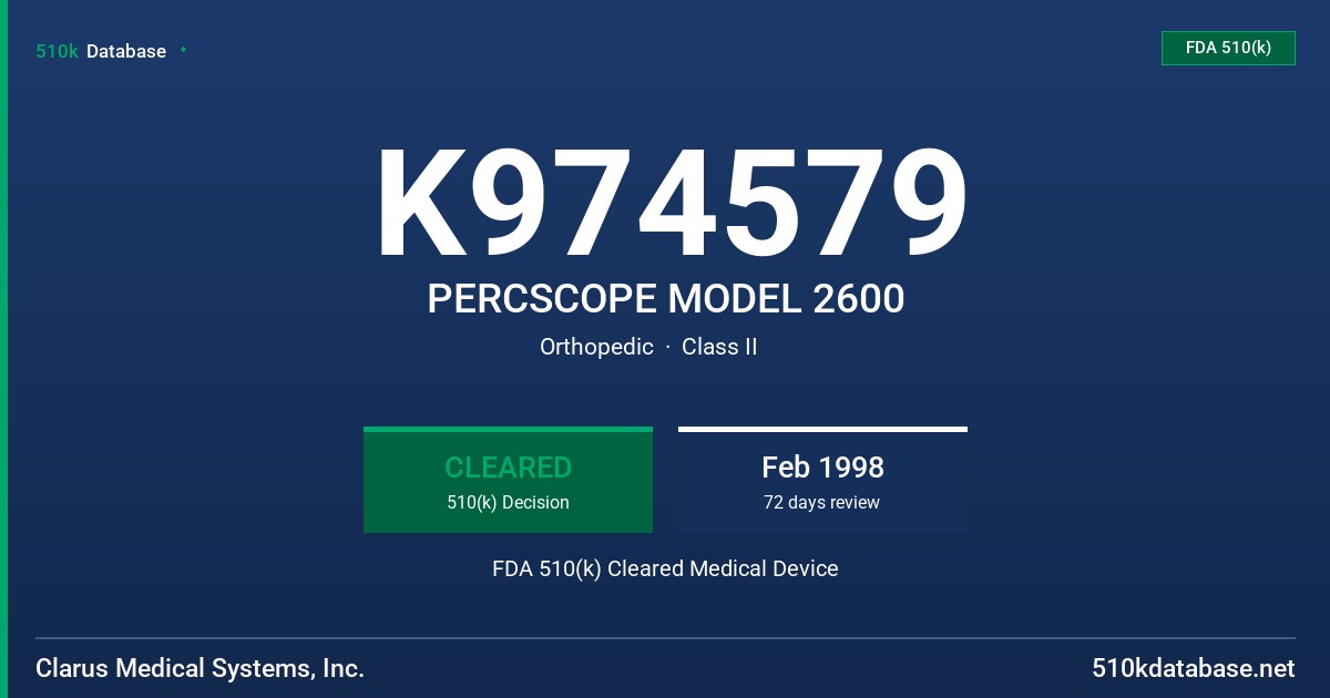 K974579 PERCSCOPE MODEL 2600 FDA 510(k) Cleared Medical Device