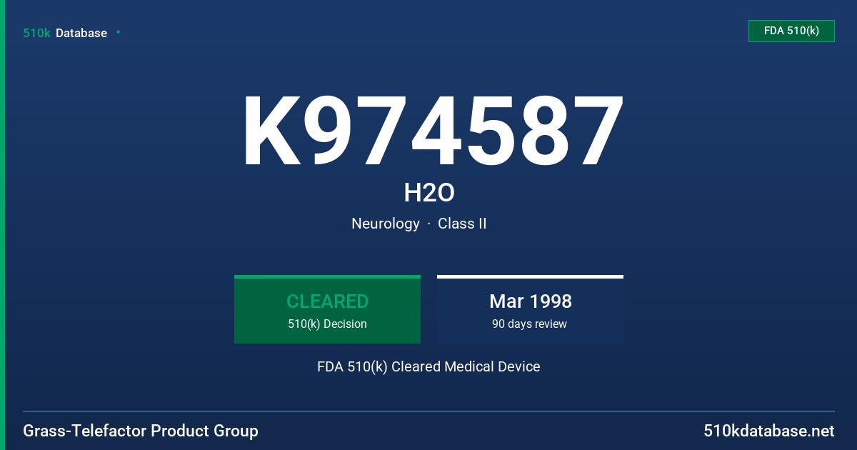 K974587 H2O FDA 510(k) Cleared Medical Device