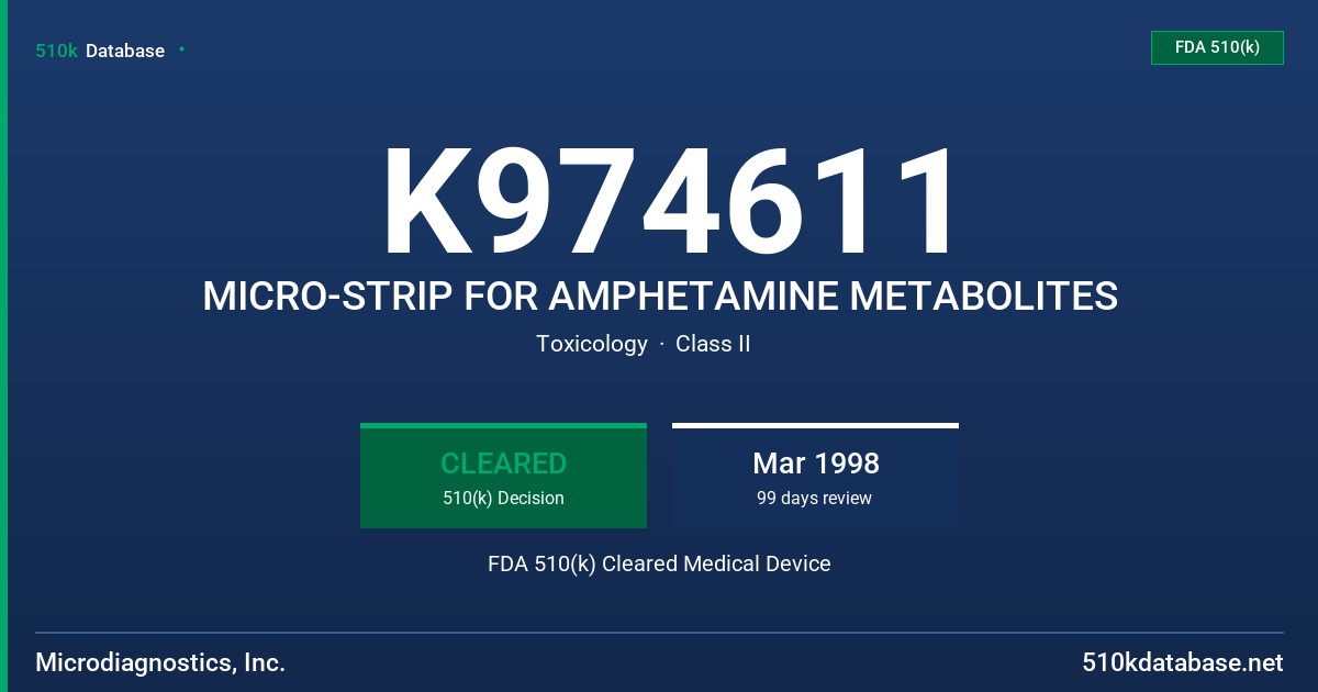 K974611 MICRO-STRIP FOR AMPHETAMINE METABOLITES FDA 510(k) Cleared Medical Device